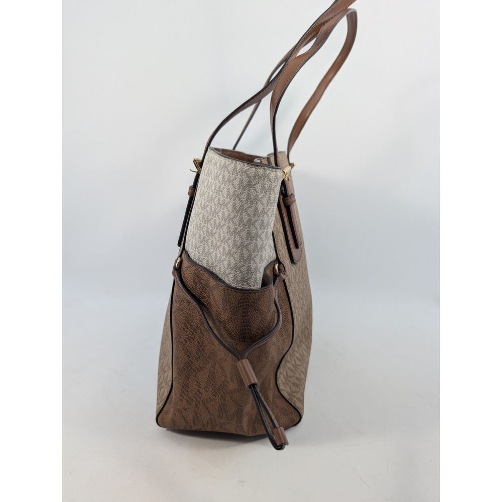 Michael Kors Voyager Tote Bag Brown Vanilla MK Monogram Signature Shoulder Bag - Picture 4 of 8